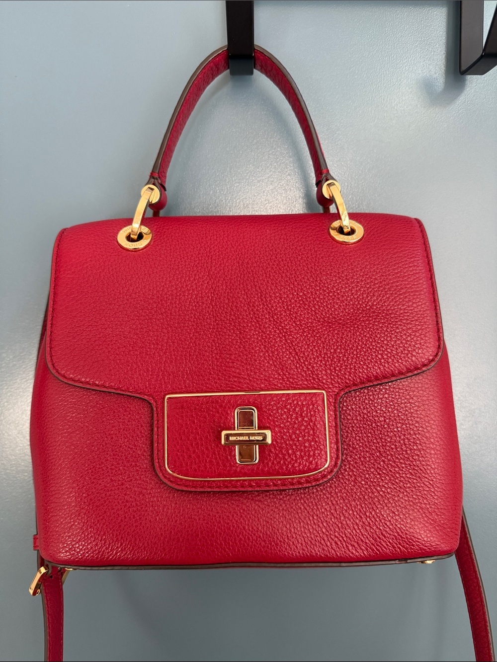 Michael Kors Red Pebbled Leather Top-Handle Satchel with Gold Hardware